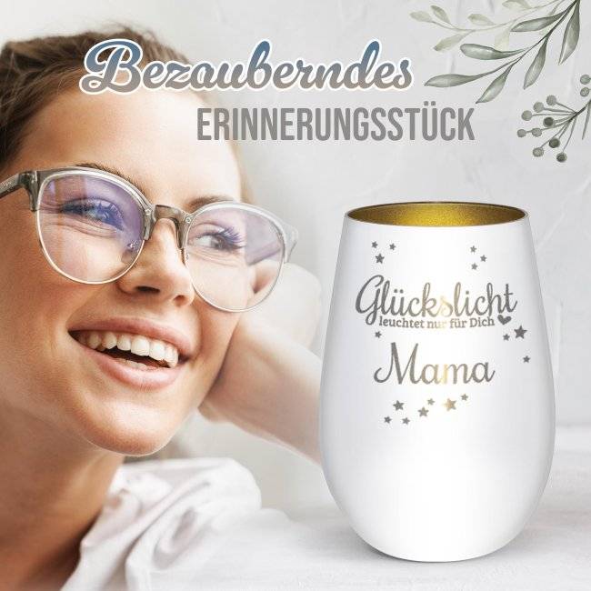 Tassendruck Windlicht mit Gravur - Glückslicht für dich - mit Name - inkl. Teelicht Nur noch ein Tag übrig