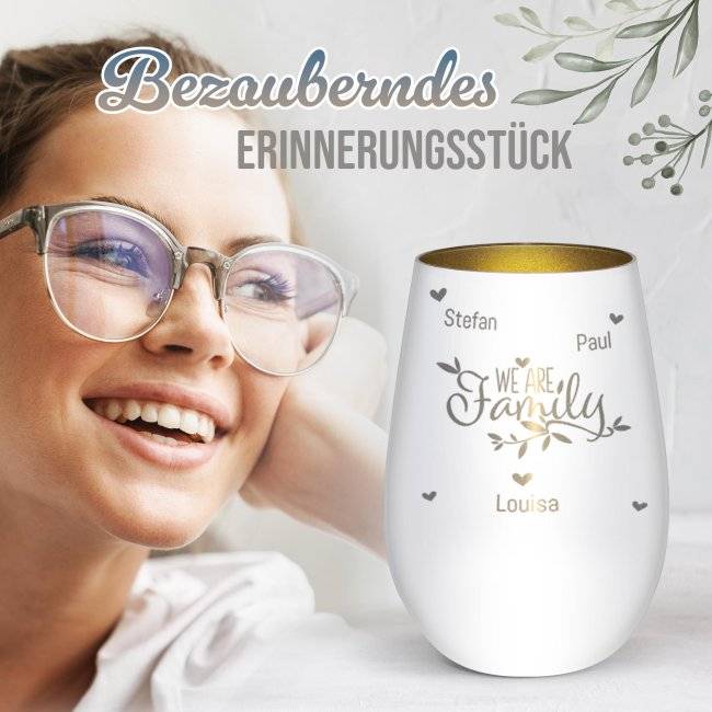 Tassendruck Windlicht mit Gravur - We are family - mit bis zu 5 Namen - inkl. Teelicht Riesige Rabatte