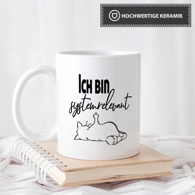 Tassendruck mit Spruch - Systemrelevant - Katze Mittelfinger -verschiedene Farben 50% Rabatt mit kostenlosem Versand