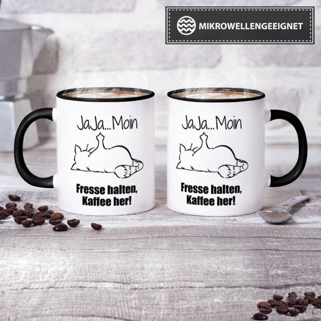Tassendruck mit lustigem Spruch - Nö-Katze Ja Ja Moin - Schwarz Black Friday Preise
