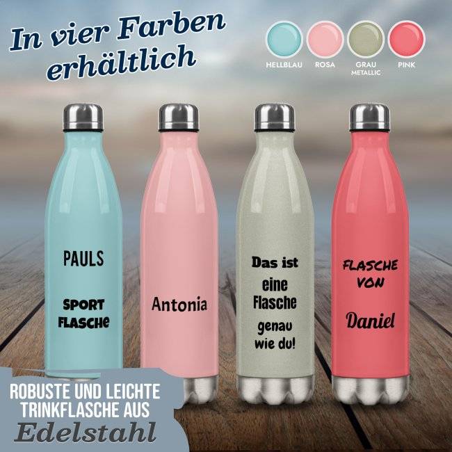 Tassendruck Farbige Edelstahl-Trinkflasche mit Text selbst gestalten - 4 Farben - 500 ml Outlet