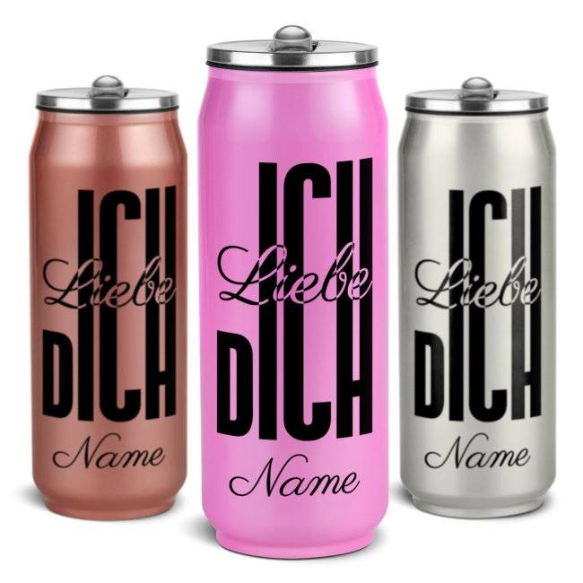 Tassendruck Edelstahl Trinkflasche Cola-Dose - Ich liebe dich - mit Name - verschiedene Farben, 420 ml
