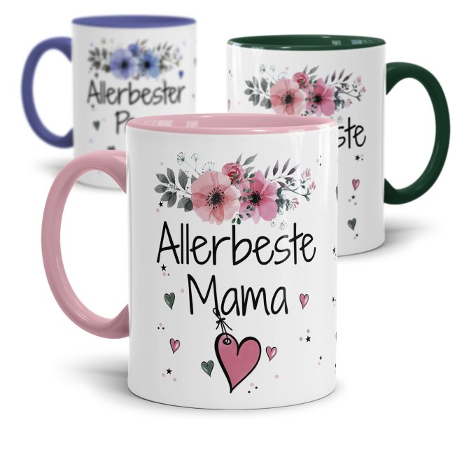 Tassendruck Tassen mit schönem Blumenmotiv - Allerbeste Familienmitglieder