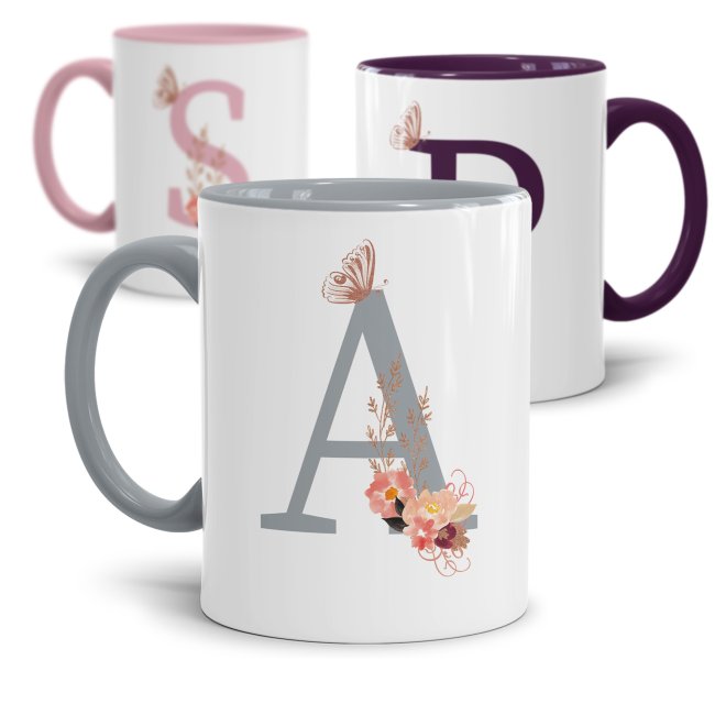 Tassendruck Edle Buchstaben-Tassen mit Blumenmotiv