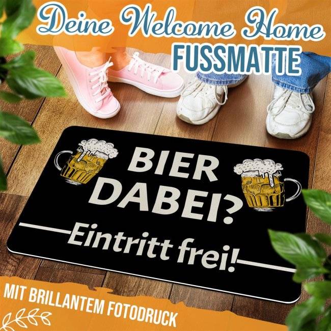 Tassendruck Filz-Fußmatte mit lustigem Spruch - Bier dabei, Eintritt frei! - 60 x 40 cm Günstig kaufen