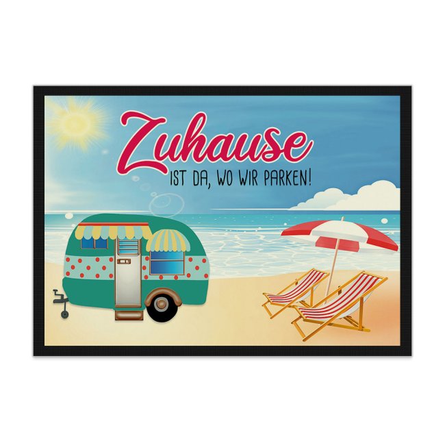 Tassendruck Lustige Fußmatte - Strand - Zuhause ist da, wo wir parken Großer Ausverkauf
