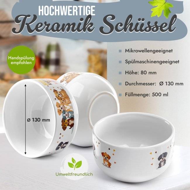 Tassendruck Müslischüssel mit Spruch - Hunde sind wie Chips - 500 ml Valentinstagsangebot