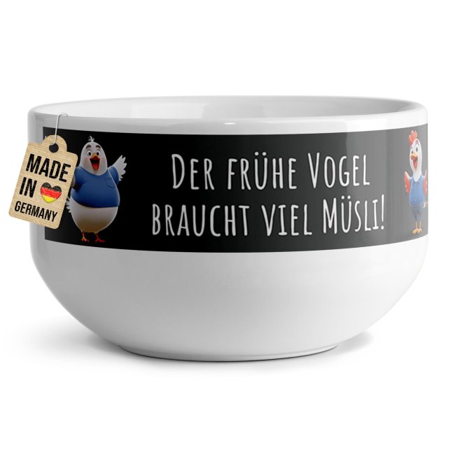 Tassendruck Müslischüssel - Der frühe Vogel - mit Name - 500 ml