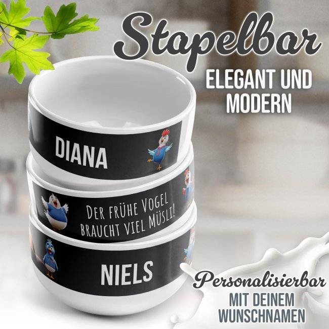 Tassendruck Müslischüssel - Der frühe Vogel - mit Name - 500 ml Große Rabatte