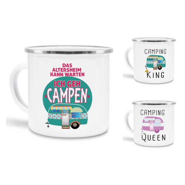 Tassendruck Emaille Tassen zum Campen mit Sprüchen