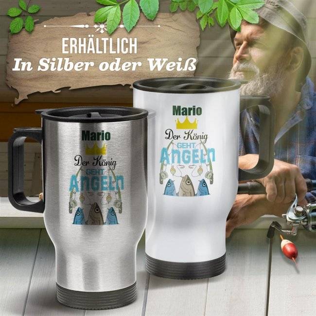 Tassendruck Edelstahl-Thermobecher - Der König geht angeln - mit Name personalisierbar Bis zu 65% Rabatt