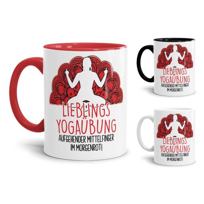 Tassendruck Tassen mit Spruch - Lieblings-Yoga-Übung aufgehender Mittelfinger -verschiedene Farben