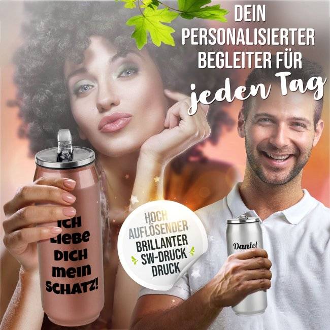 Tassendruck Edelstahl Cola-Dose mit Trinkhalm und Wunschtext - 4 Farben - 420 ml Super Rabatt