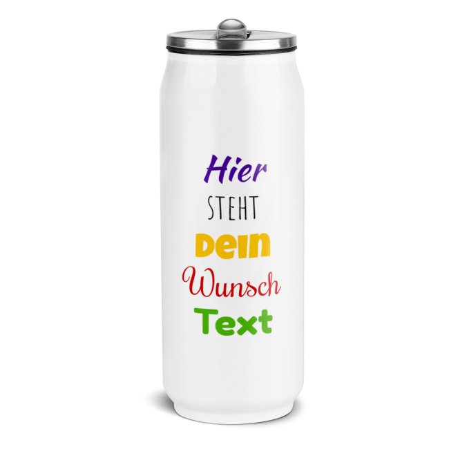Tassendruck Edelstahl-Trinkflasche - Cola-Dosen-Optik - mit Wunschtext gestalten - Weiß - 420 ml