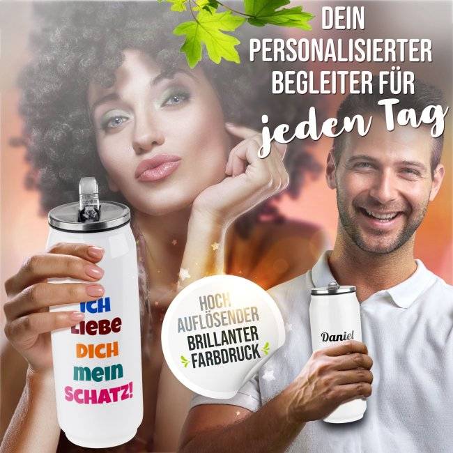 Tassendruck Edelstahl-Trinkflasche - Cola-Dosen-Optik - mit Wunschtext gestalten - Weiß - 420 ml Riesige Rabatte