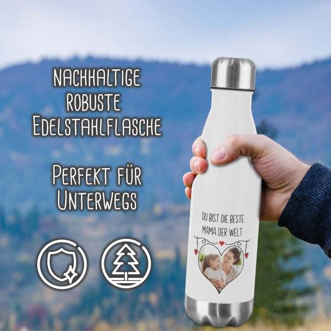Tassendruck Edelstahl Trinkflasche mit verschiedenen Rahmen - mit Bild und Name Begrenzt auf 3 Tage