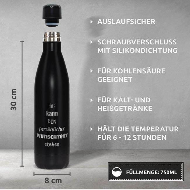 Tassendruck Edelstahl-Trinkflasche gravieren- schwarz matt - 750 ml Speichern exportieren