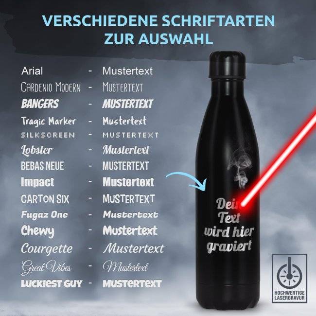 Tassendruck Edelstahl-Trinkflasche gravieren- schwarz matt - 750 ml Speichern exportieren