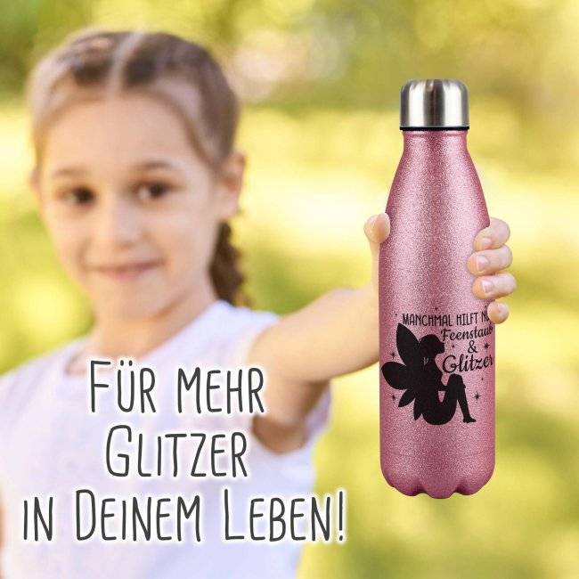Tassendruck Glitzer-Trinkflasche mit Spruch - Manchmal hilft nur Feenstaub & Glitzer Black Friday Preise