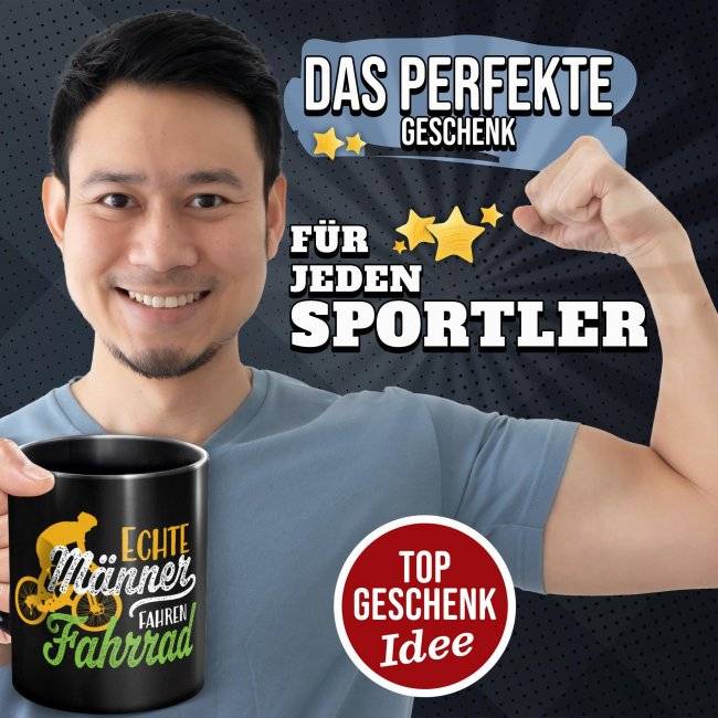 Tassendruck Schwarze mit Spruch - Echte Männer fahren Fahrrad Im Verkauf