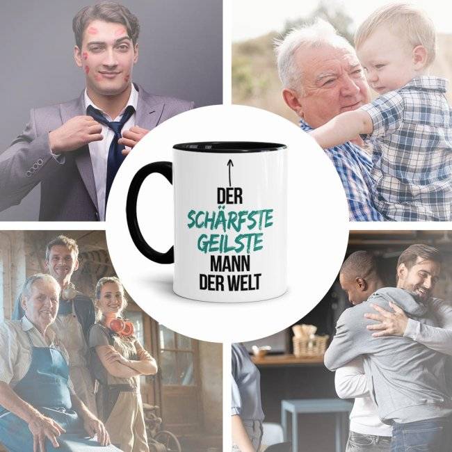 Tassendruck mit Spruch - Du bist der schärfste, geilste Mann der Welt - Innen & Henkel Schwarz Online