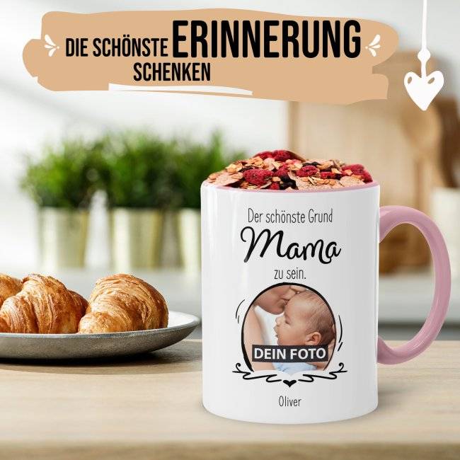 Tassendruck Familientasse für Frauen - Der schönste Grund - mit Foto und Name Angebote