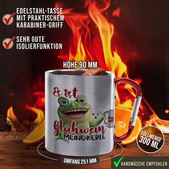 Tassendruck Glühweintasse - Es ist Glühwein, meine Kerle - Edelstahltasse mit Karabiner Günstiger Verkauf