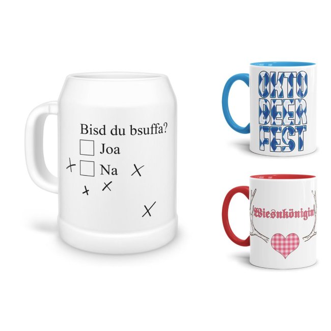 Tassendruck oder Bierkrug zum Oktoberfest Fabrik Onlineshop