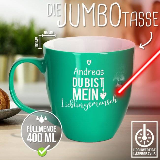 Tassendruck Hochglänzende Porzellantasse mit Gravur - XXL Jumbotasse - Lieblingsmensch - Glossy Effect Rabatt