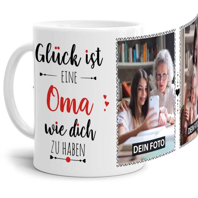 Tassendruck - Glück ist, eine Oma wie Dich zu haben - mit zwei Fotos - Weiß