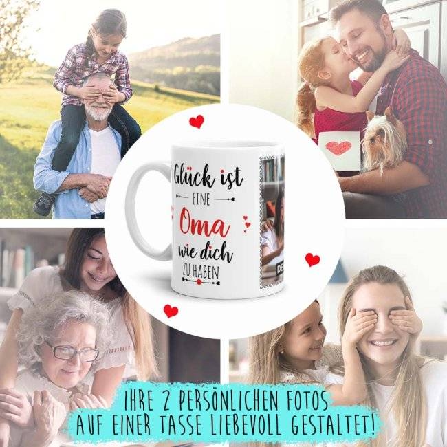 Tassendruck - Glück ist, eine Oma wie Dich zu haben - mit zwei Fotos - Weiß Großer Ausverkauf