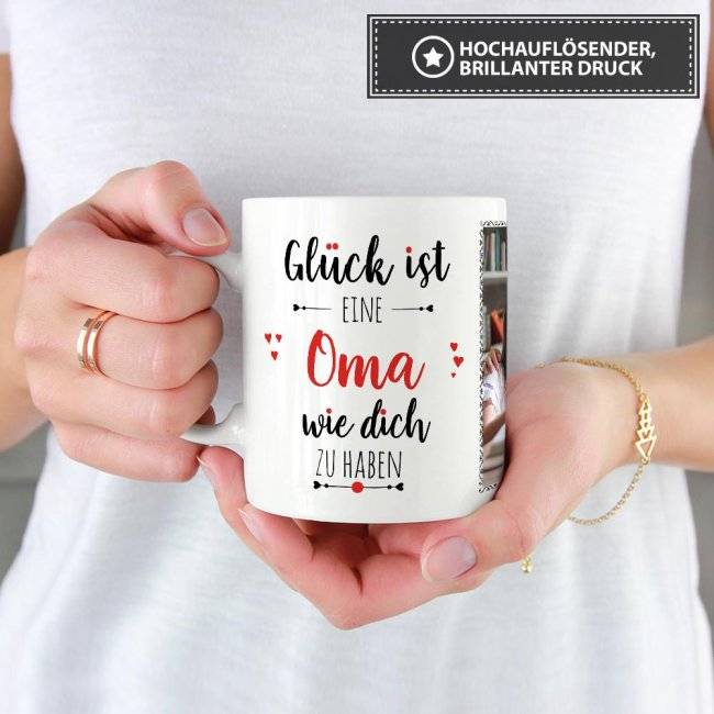 Tassendruck - Glück ist, eine Oma wie Dich zu haben - mit zwei Fotos - Weiß Großer Ausverkauf