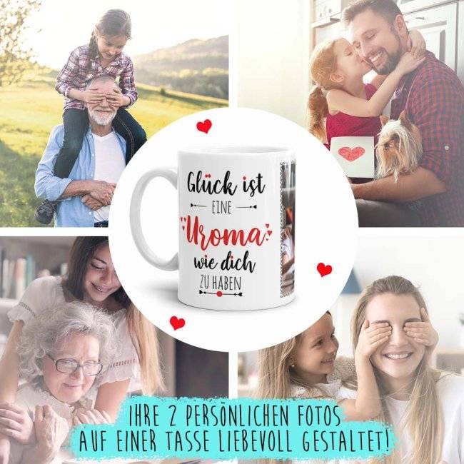 Tassendruck - Glück ist, eine Uroma wie Dich zu haben - mit zwei Fotos - Weiß Flash Sale
