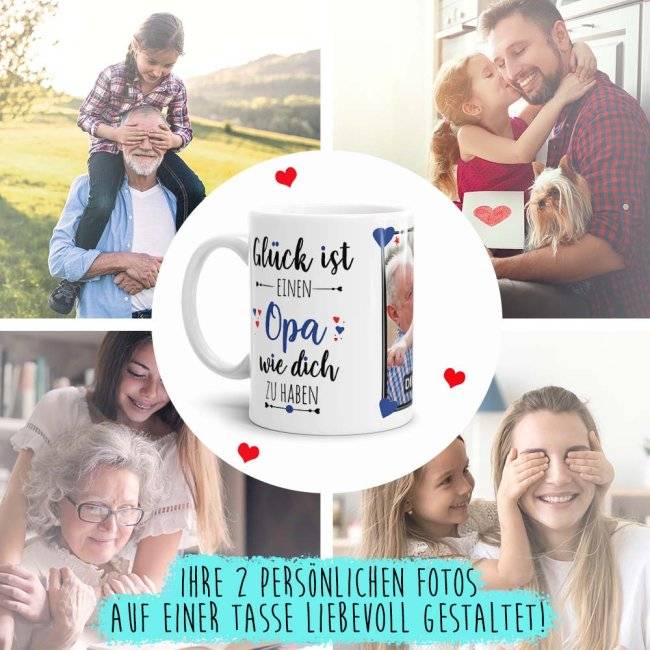 Tassendruck - Glück ist, einen Opa wie Dich zu haben - mit zwei Fotos - Weiß Begrenztes Angebot
