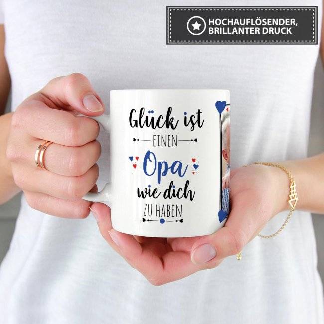 Tassendruck - Glück ist, einen Opa wie Dich zu haben - mit zwei Fotos - Weiß Begrenztes Angebot