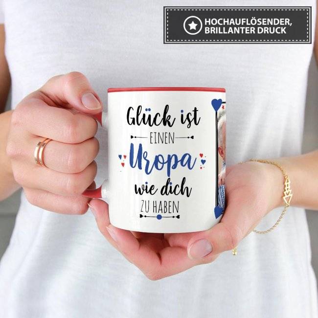 Tassendruck - Glück ist, einen Uropa wie Dich zu haben - mit zwei Fotos - Weiß Online Shopping
