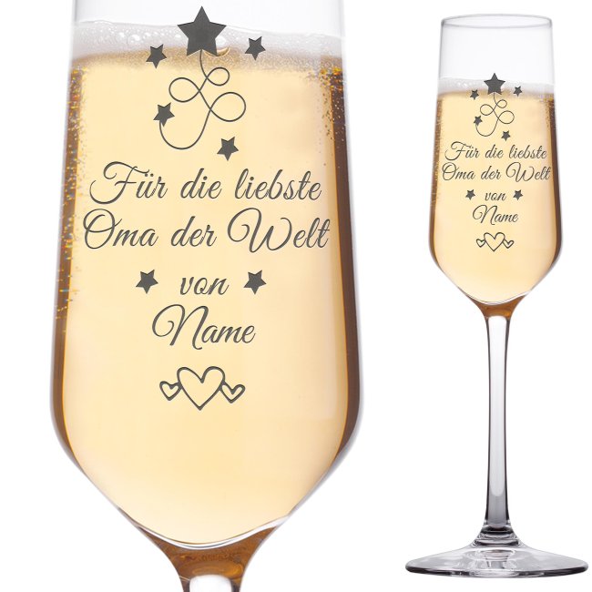 Tassendruck Sektglas mit Gravur - Beste Oma