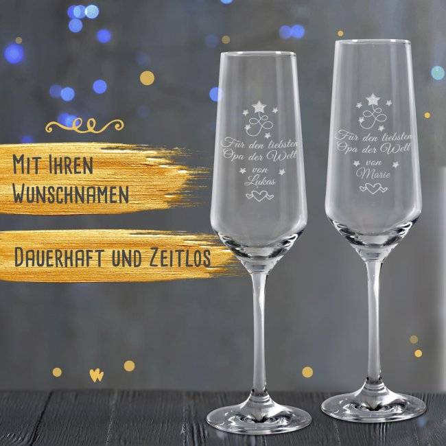 Tassendruck Sektglas mit Gravur - Bester Opa Weihnachtsangebot