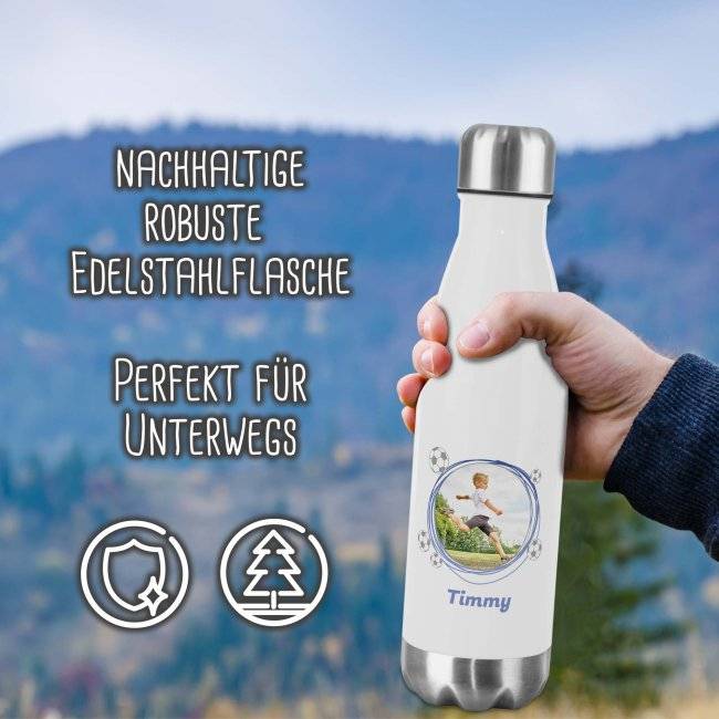 Tassendruck Trinkflasche aus Edelstahl für Kinder - mit Bild und Name - verschiedene Rahmen Valentinstagsangebot