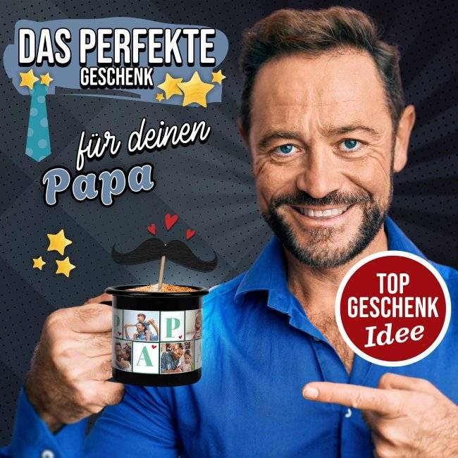 Tassendruck Emaille- schwarz - Papa - mit sechs Fotos bedruckt Tägliche Deals