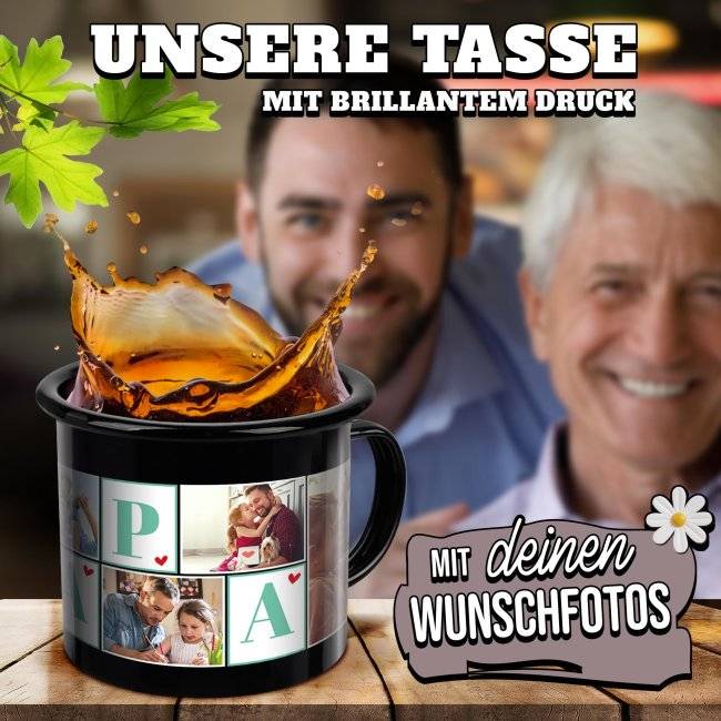 Tassendruck Emaille- schwarz - Papa - mit sechs Fotos bedruckt Tägliche Deals