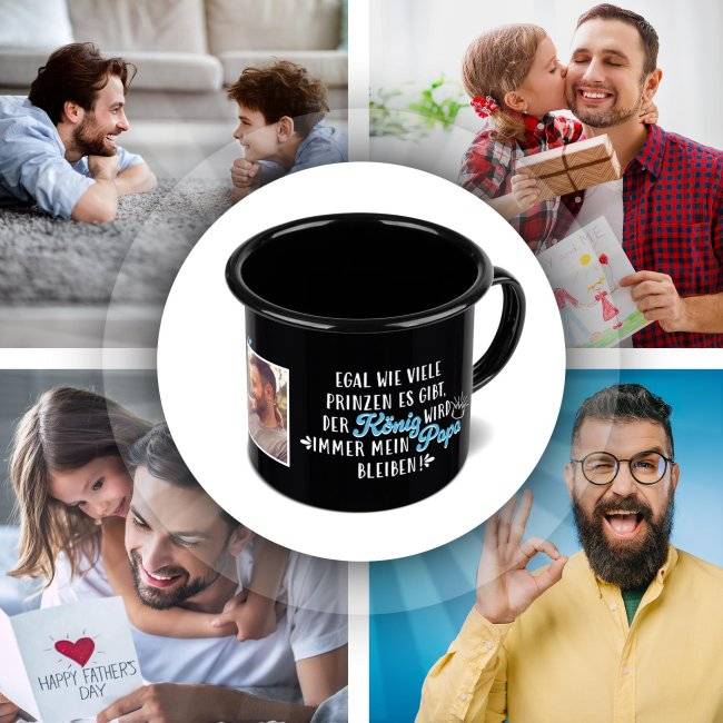 Tassendruck Emaille- schwarz mit Spruch - Papa ist mein König - mit Foto Begrenzte Freigabe