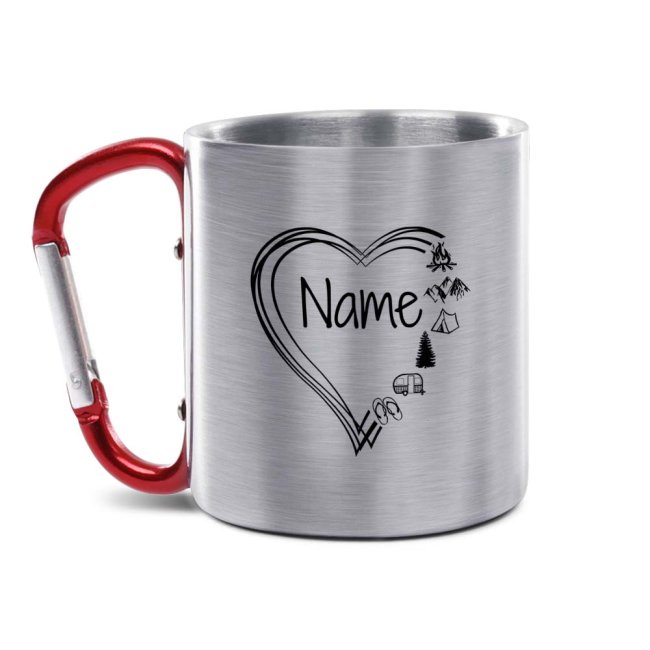 Tassendruck Karabiner - mit Herz-Motiv - mit Name personalisieren