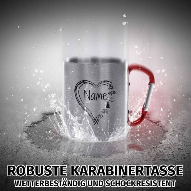 Tassendruck Karabiner - mit Herz-Motiv - mit Name personalisieren Letzte 2 Tage