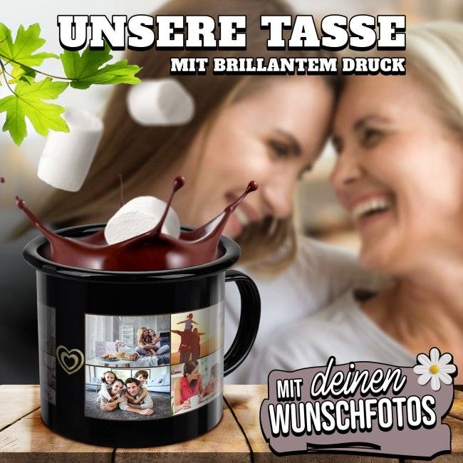 Tassendruck Schwarze Emaille- - mit Fotocollage für acht Fotos Zeitbegrenzte Promotion