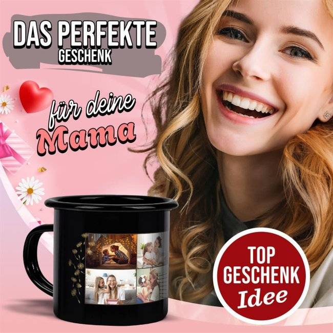 Tassendruck Schwarze Emaille- - mit Fotocollage für acht Fotos Zeitbegrenzte Promotion