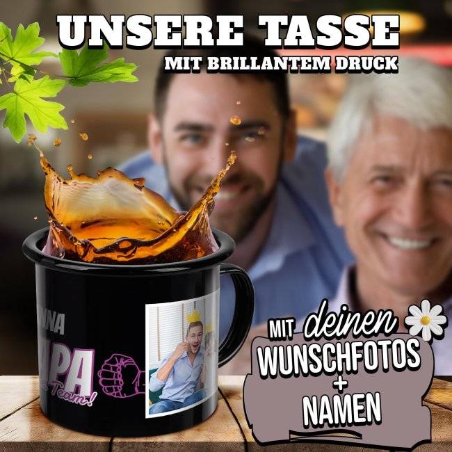 Tassendruck Schwarze Emaille- für Papa von der Tochter - Starkes Team - mit Name und Fotos Bis zu 60% Rabatt