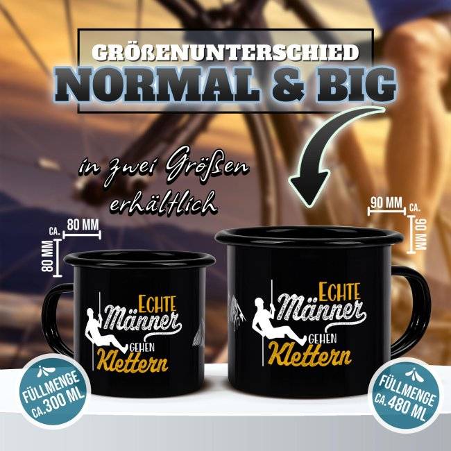 Tassendruck Schwarze Emaille- mit Spruch - Echte Männer gehen Klettern Vierteljährliche Förderung