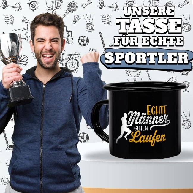 Tassendruck Schwarze Emaille- mit Spruch - Echte Männer gehen Laufen Bis zu 55% Rabatt