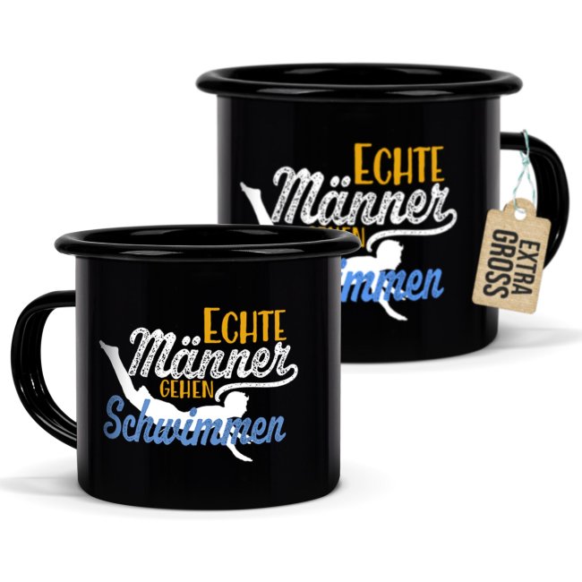 Tassendruck Schwarze Emaille- mit Spruch - Echte Männer gehen Schwimmen Discount Store für neue Produkte